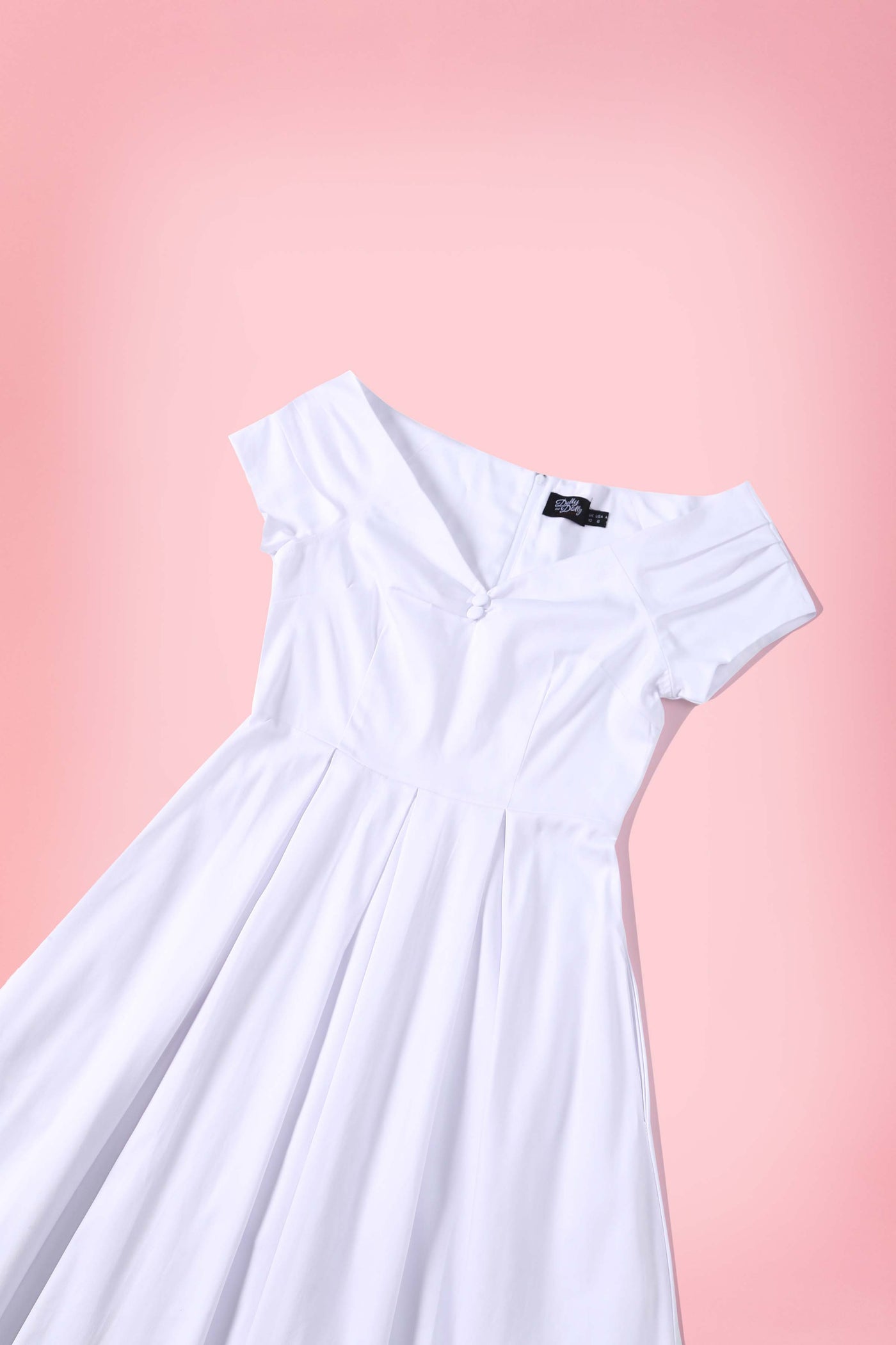 Close up view the top of Lily White Off Shoulder Midi Dress