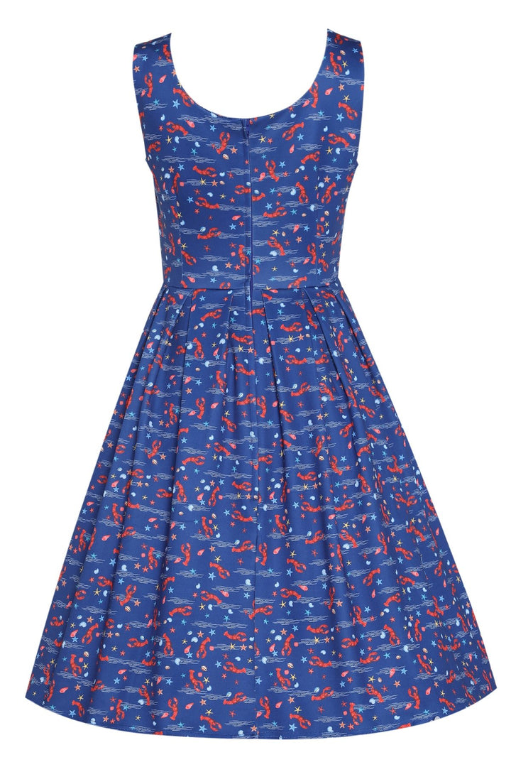 blue lobster dress Vibrant Coastal Charm: Lobster Soup Dress by Gretchen Scott Navy / Red / Goddess (XXL)