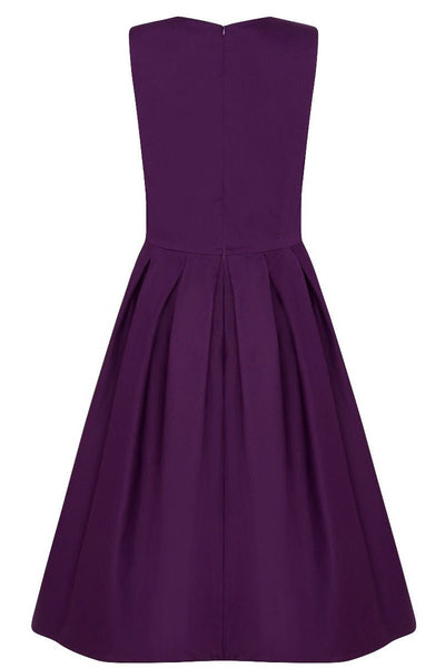 Back view of Lola Purple Box Pleated Flared Dress