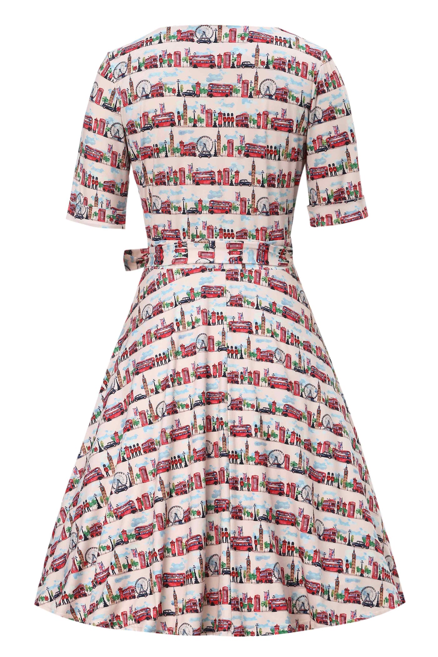 Back view of London Print Wrap Dress