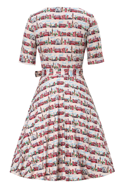 Back view of London Print Wrap Dress