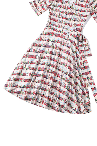 Close up view of London Print Wrap Dress
