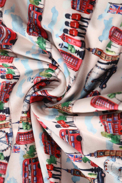 Close up view of London Print Wrap Dress