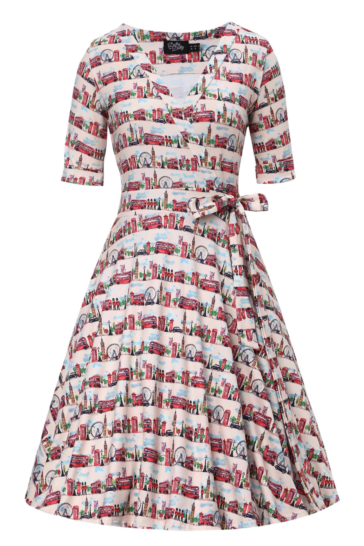 Front view of A model wearing a Matilda London Print Wrap Dress