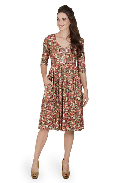 Model photo of Long Sleeved Book Print Flared Dress