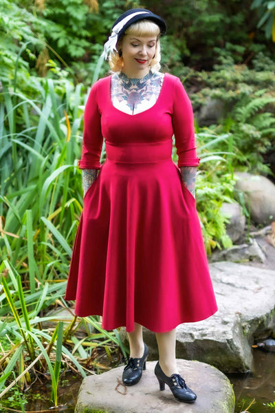 Long Sleeved Burgundy Midi Dress