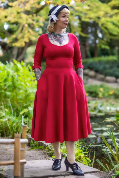 Long Sleeved Burgundy Midi Dress