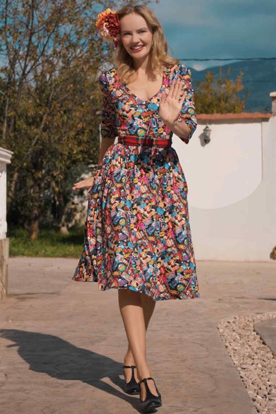 A model wearing Long Sleeved Pop Art Dress