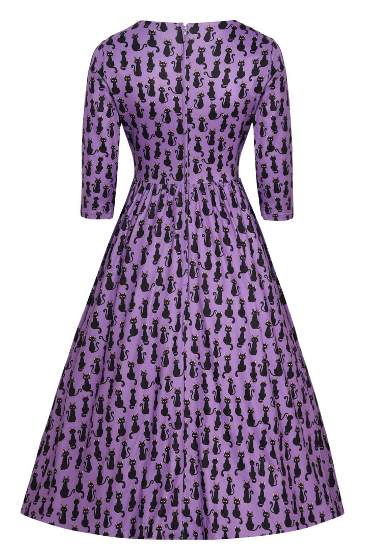 Billie Long Sleeved Purple Black Cat Dress Billie Long Sleeved Purple Black Cat Dress