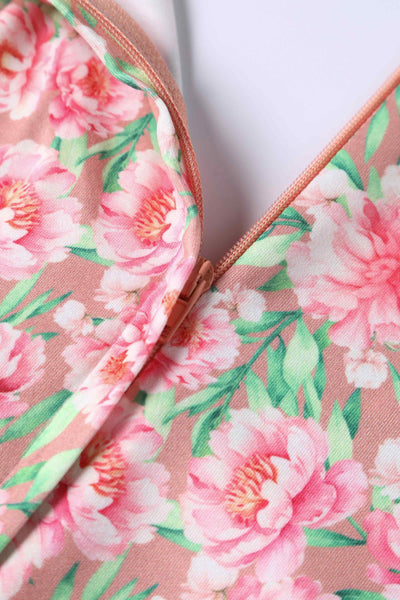 Close up view of Lovely Peony Long Sleeved Dress in Pink