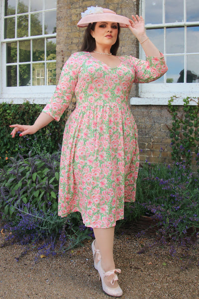 Model photo of Pink Peony Long Sleeved Dress
