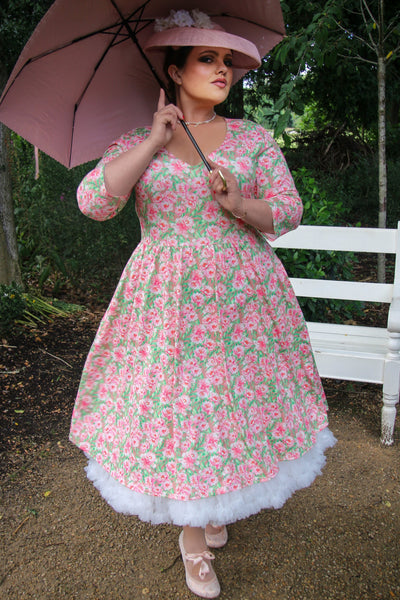 Model photo of Pink Peony Long Sleeved Dress