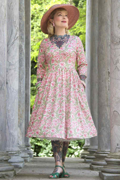 Model photo of Pink Peony Long Sleeved Dress