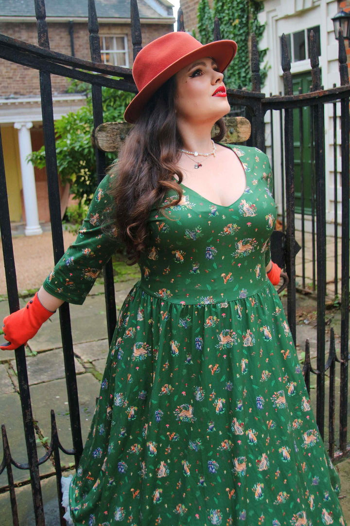 green emerald velvet dress Freya Green Fox Print Dress  Popsy Clothing