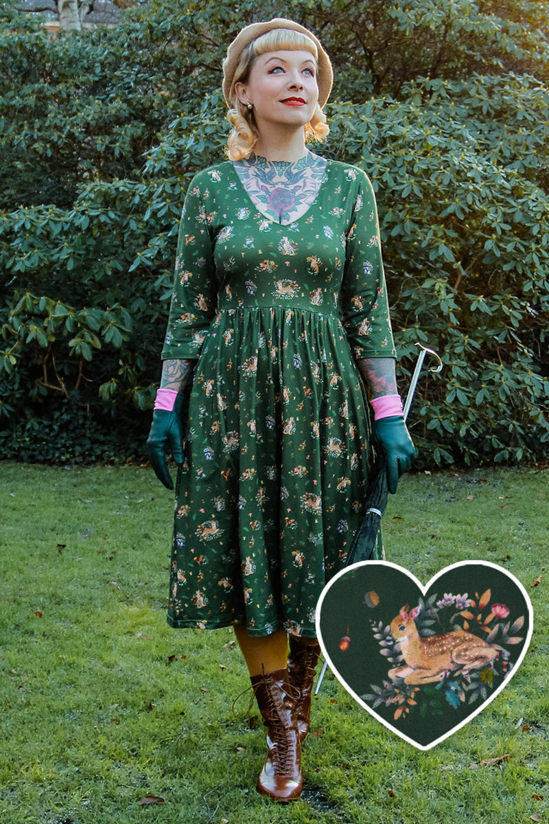 zara green velvet wrap dress Dolly & Dotty Penelope Woodland 50's Swing Dress Dark Green