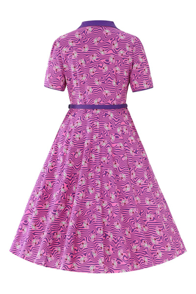 Back view of Mabel Cheshire Cat Smile Midi Shirt Dress