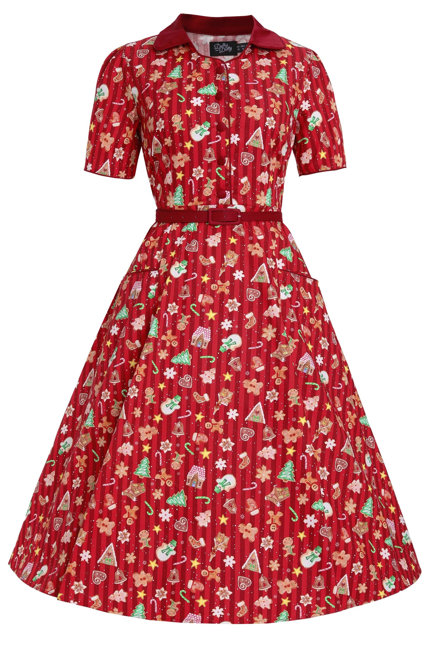 Front view of Mabel Christmas Gingerbread Cookie Shirt Dress
