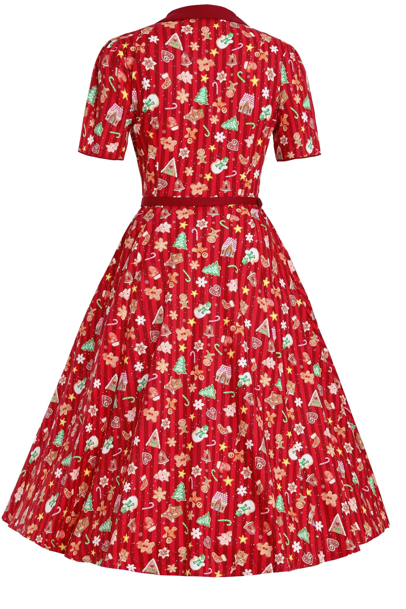 Back view of Mabel Christmas Gingerbread Cookie Shirt Dress