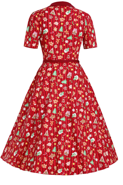 Back view of Mabel Christmas Gingerbread Cookie Shirt Dress