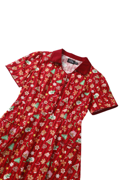 Close up view of Mabel Christmas Gingerbread Cookie Shirt Dress