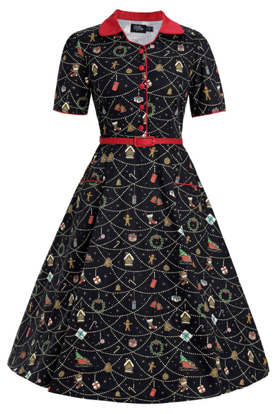 Front view of Mabel Christmas Ornament Shirt Dress