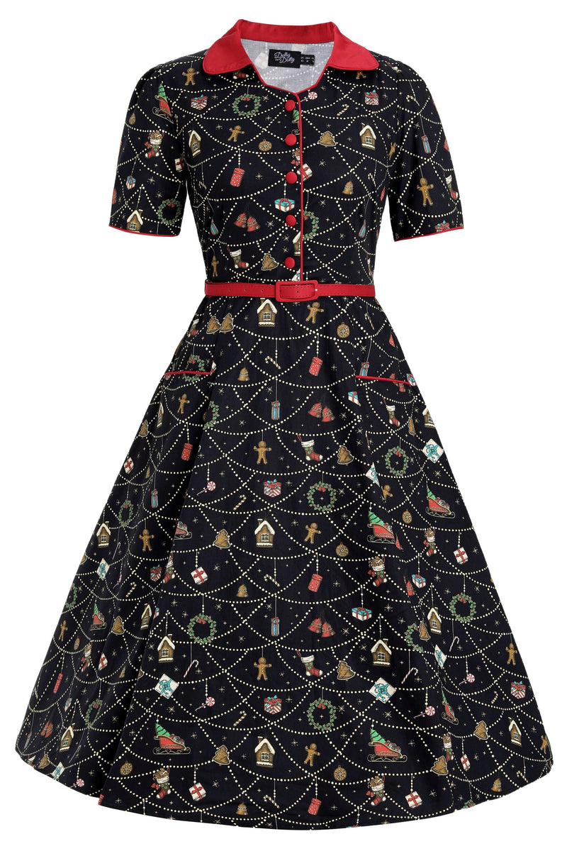 Front view of Mabel Christmas Ornament Shirt Dress