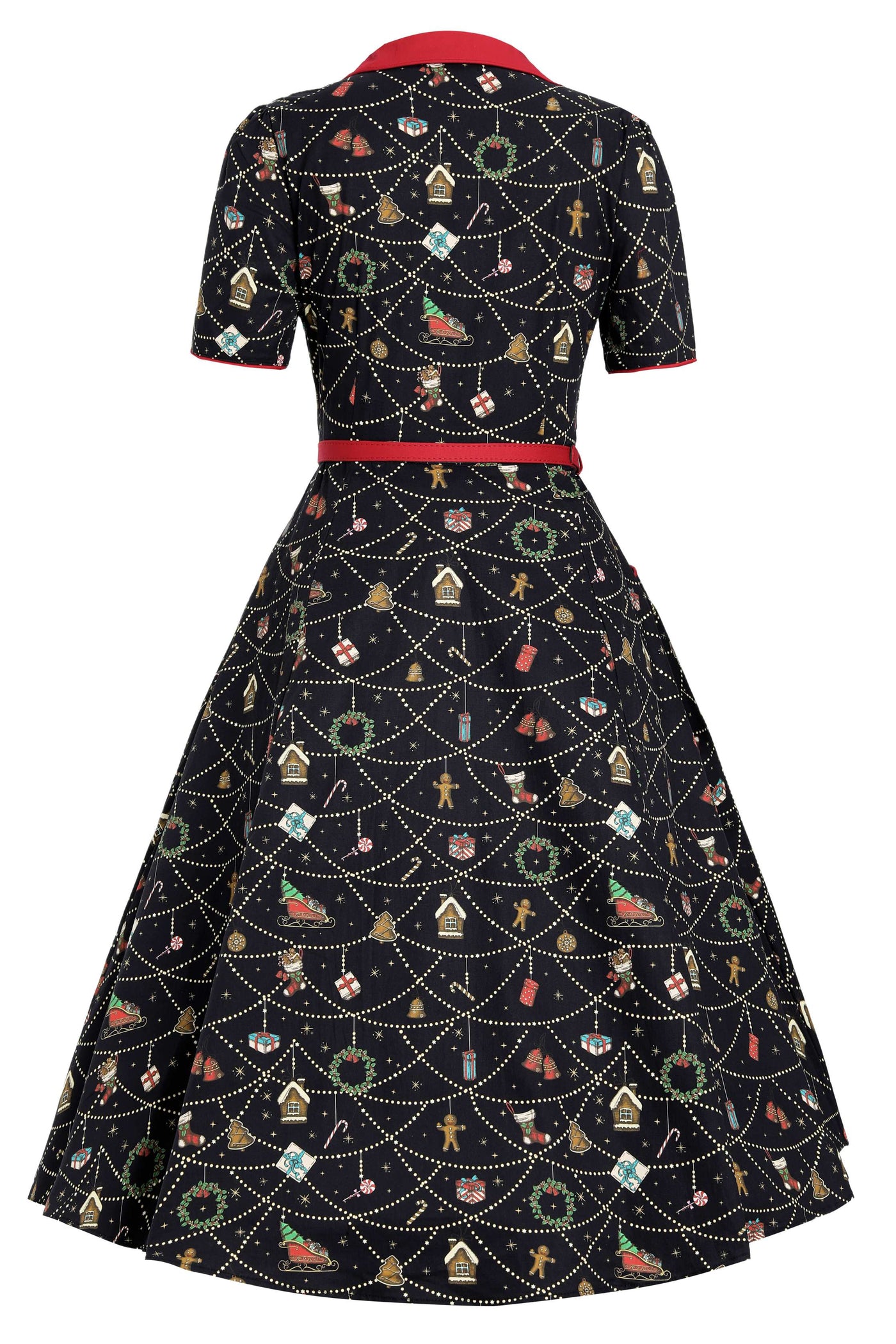 Back view of Mabel Christmas Ornament Shirt Dress