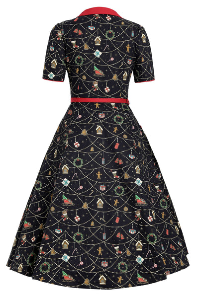 Back view of Mabel Christmas Ornament Shirt Dress