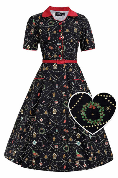 Front view of Mabel Christmas Ornament Shirt Dress