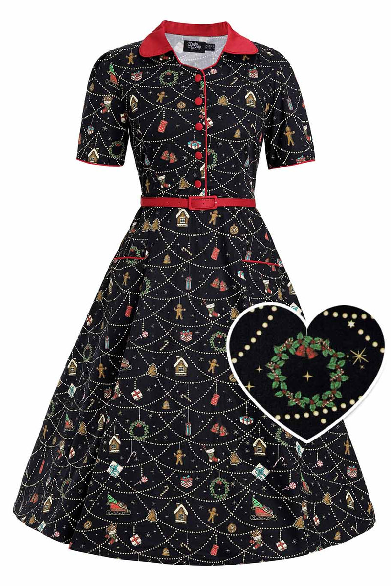 Front view of Mabel Christmas Ornament Shirt Dress