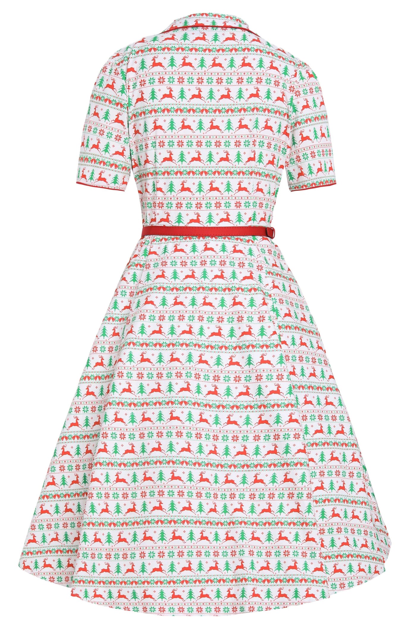 Back view of Mabel Christmas Reindeer Shirt Dress