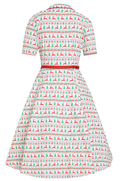 Back view of Mabel Christmas Reindeer Shirt Dress
