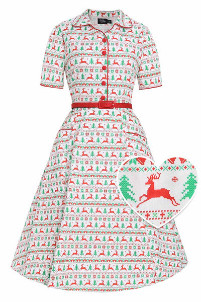 Front view of Mabel Christmas Reindeer Shirt Dress