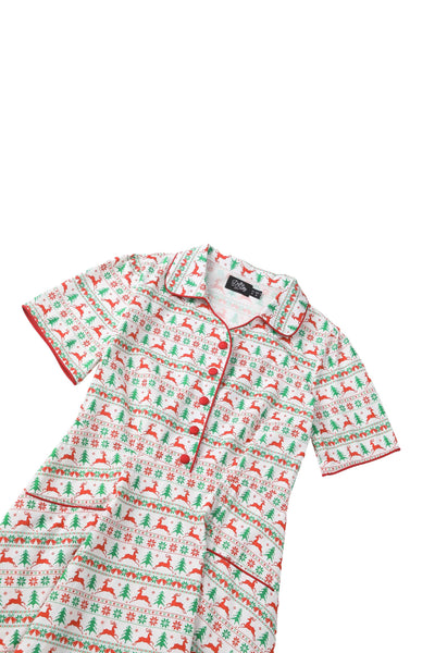 Close up view the top of Mabel Christmas Reindeer Shirt Dress