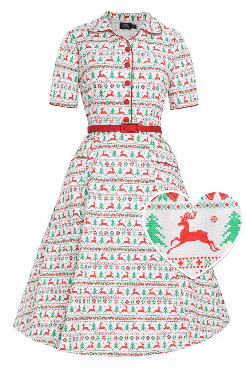 Front view of Mabel Christmas Reindeer Shirt Dress