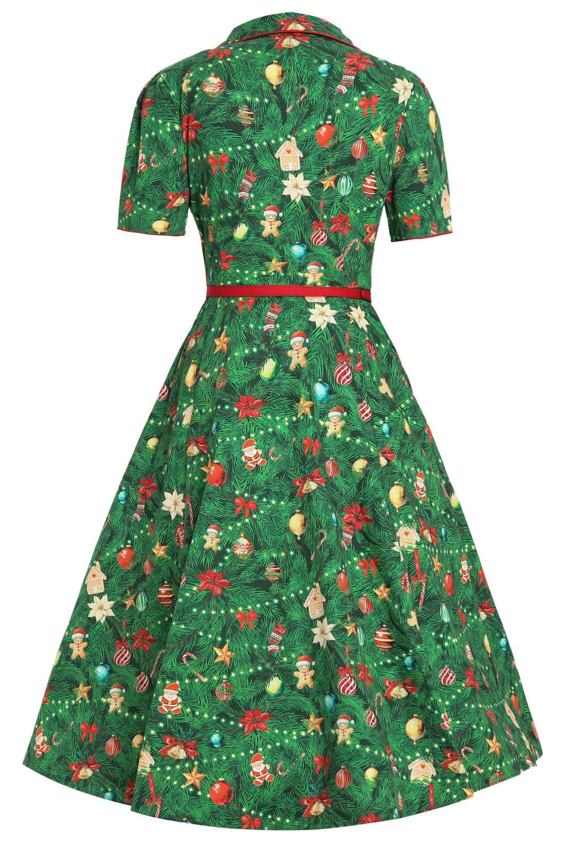 Back view of Mabel Christmas Tree Shirt Dress