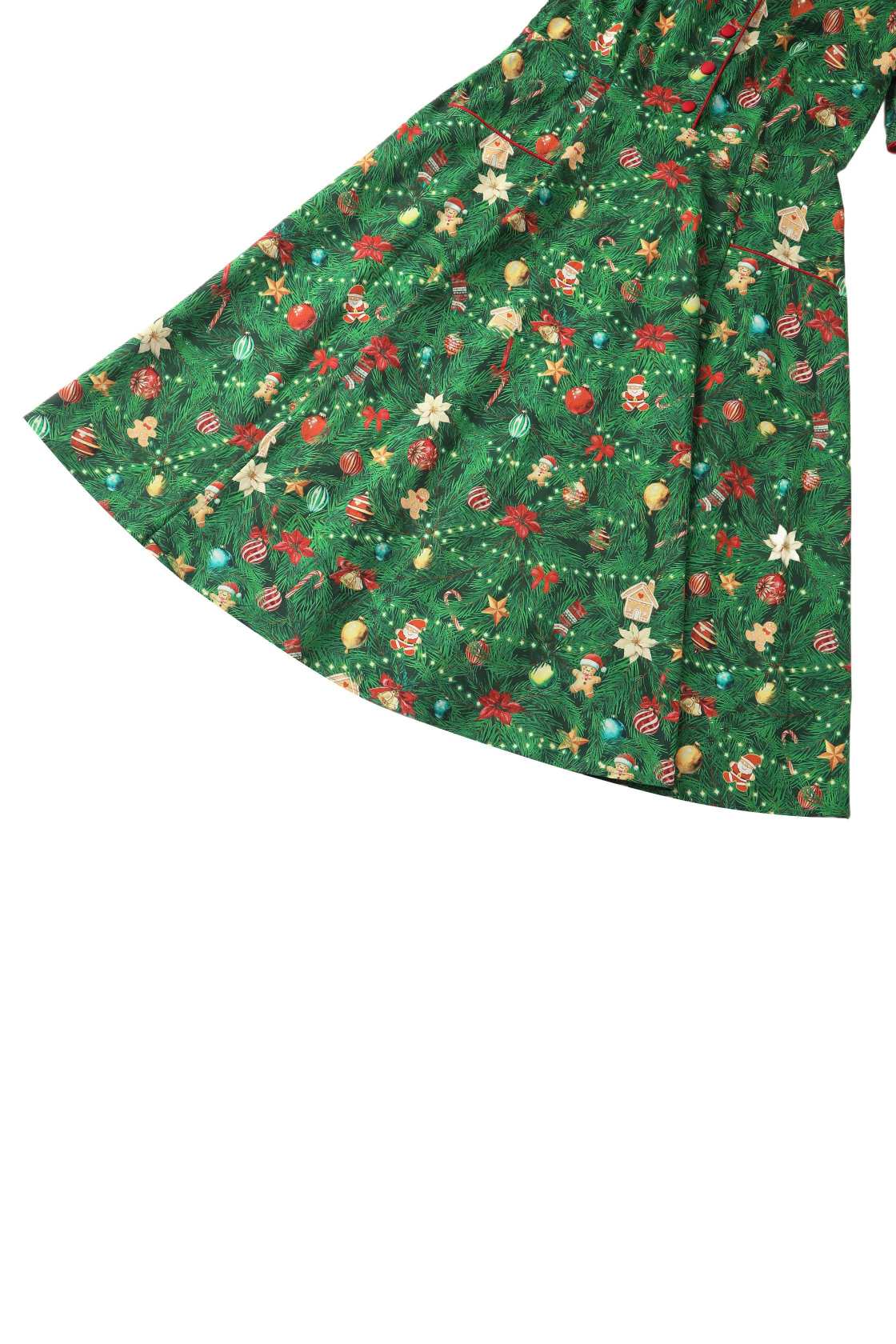 Close up view of Mabel Christmas Tree Shirt Dress
