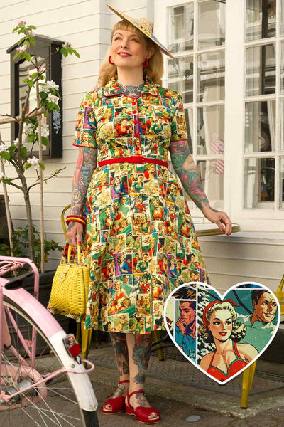 A model wearing Comic Book Midi Shirt Dress
