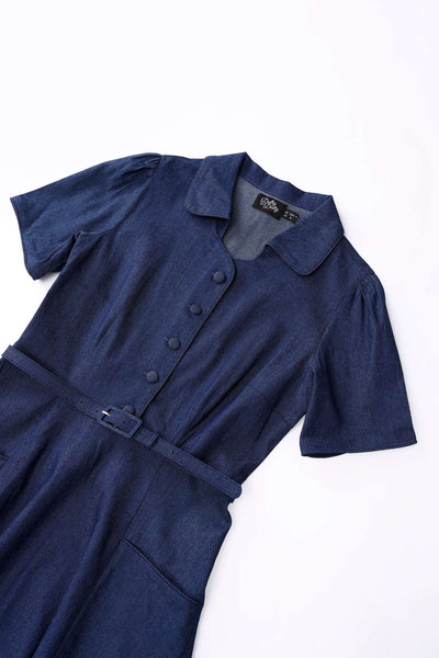 Close up view of Mabel Denim Midi Shirt Dress