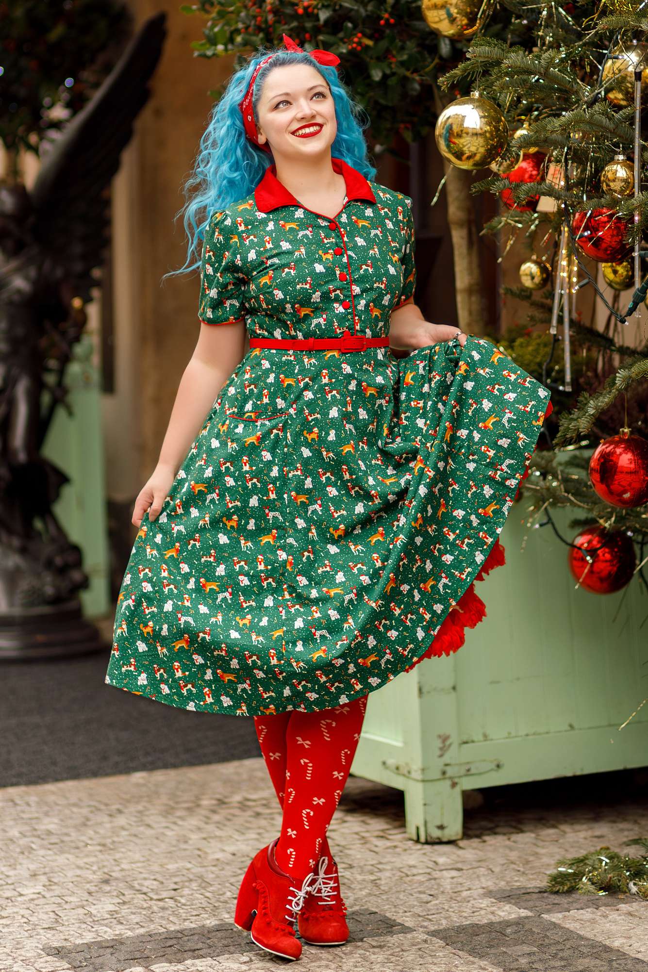 Mabel Dog At Christmas Shirt Dress | 50s Style Dress UK