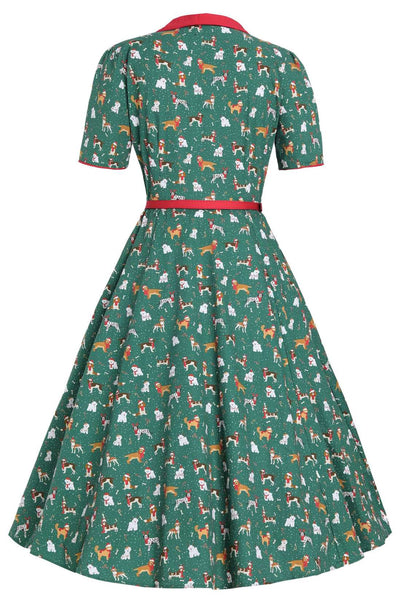Back view of Mabel Dog At Christmas Shirt Dress