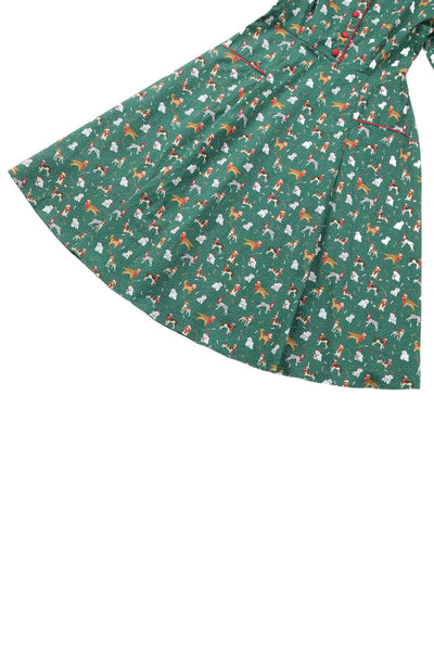 Close up view of Mabel Dog At Christmas Shirt Dress