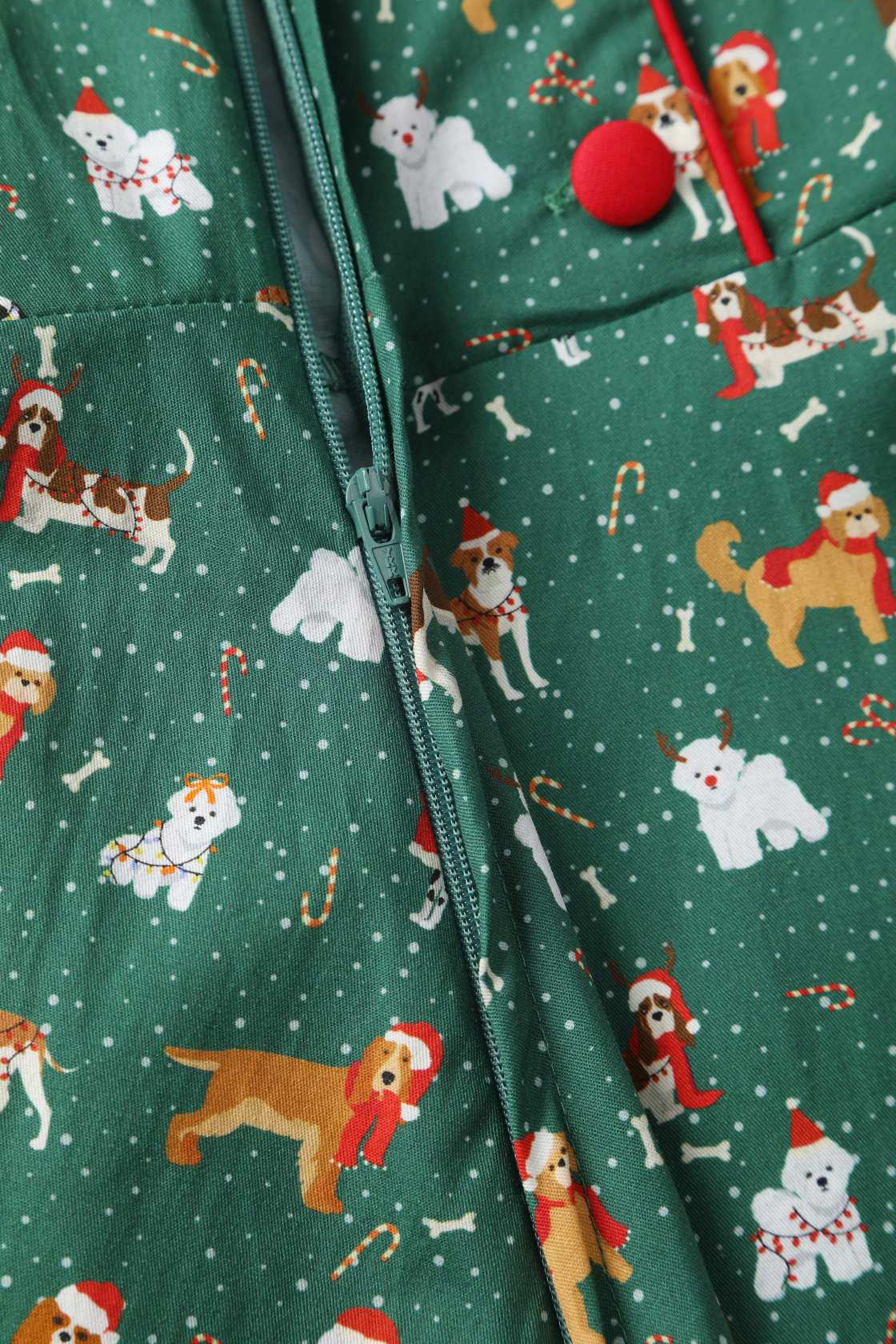 Zipper of Mabel Dog At Christmas Shirt Dress
