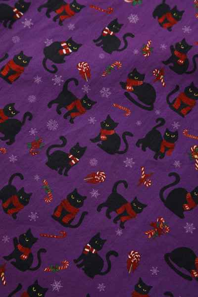 Pattern of Mabel Festive Cat Shirt Dress In Purple