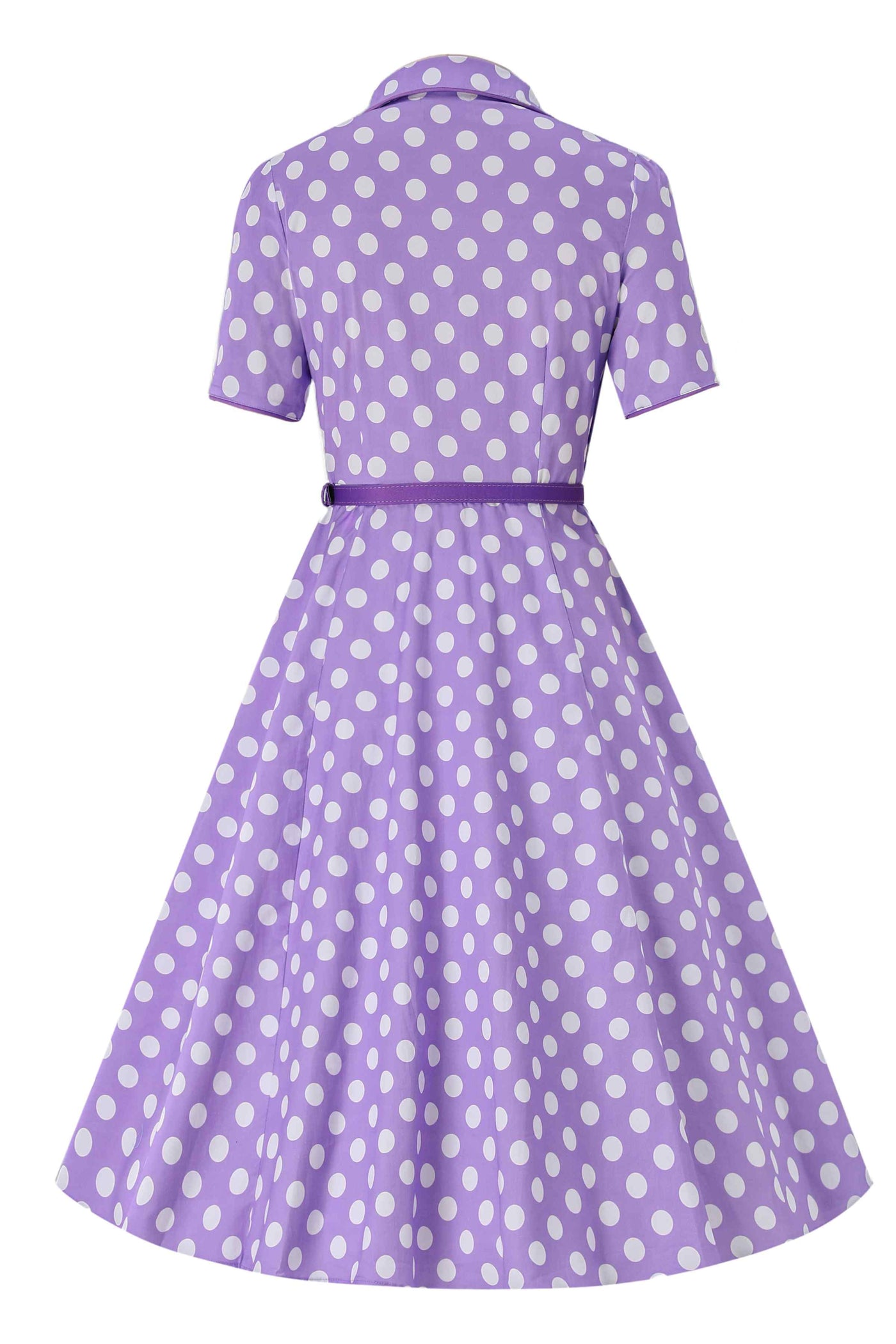 Back view of Mabel Lilac Polka Dot Midi Shirt Dress