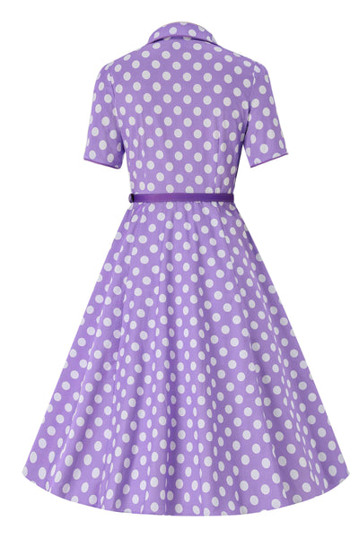 Back view of Mabel Lilac Polka Dot Midi Shirt Dress