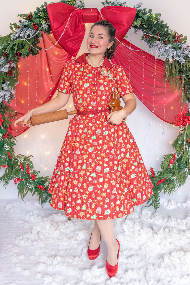 Mabel Red Christmas Gingerbread Cookie Shirt Dress Mabel Red Christmas Gingerbread Cookie Shirt Dress
