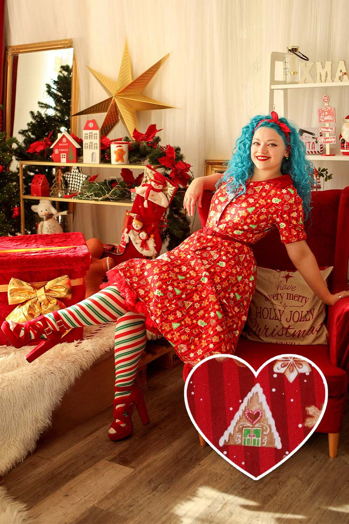 Mabel Red Christmas Gingerbread Cookie Shirt Dress