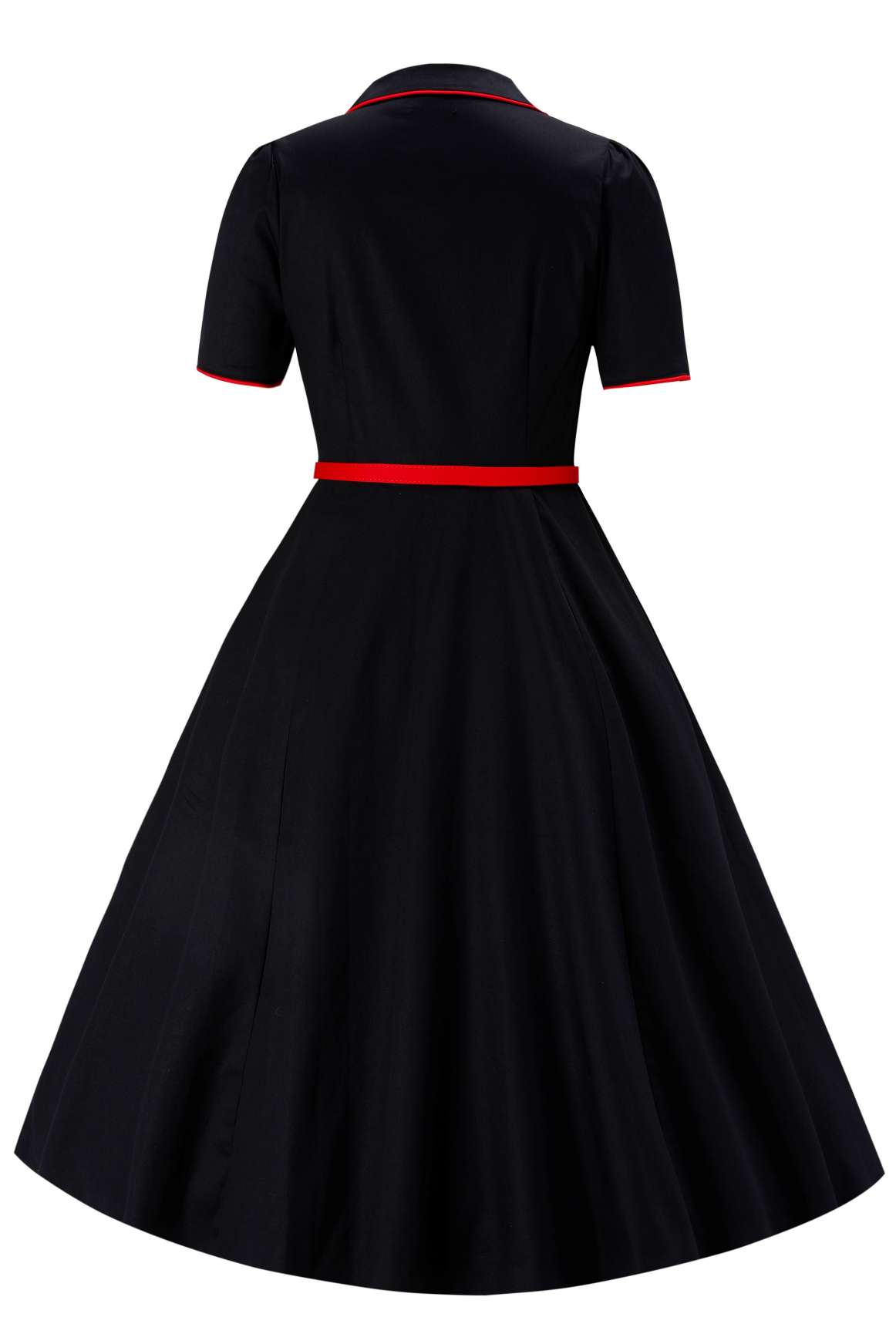 Back view of Mabel Rockabilly Midi Shirt Dress With Cherry Embroidery