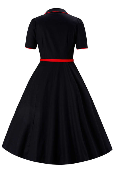 Back view of Mabel Rockabilly Midi Shirt Dress With Cherry Embroidery